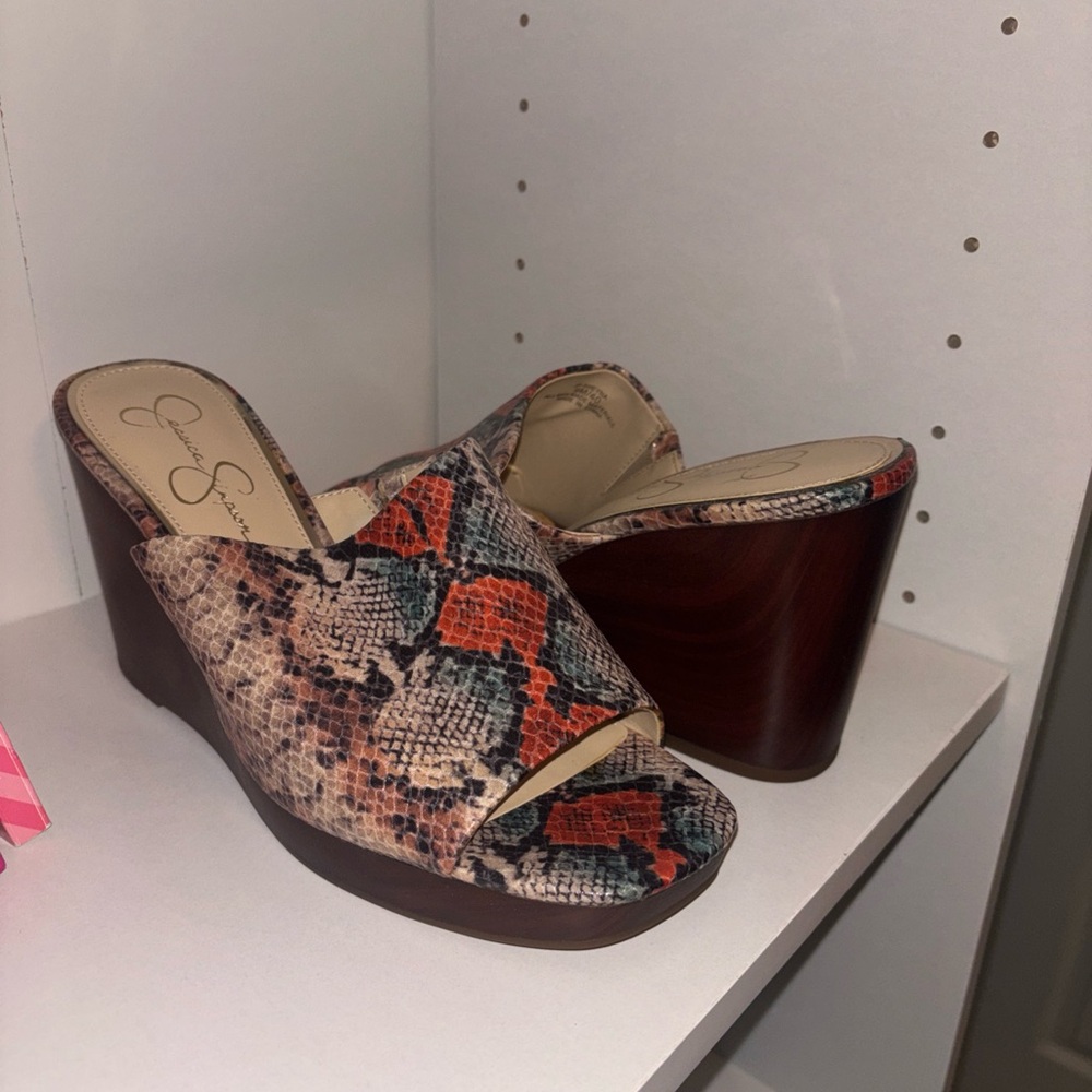 Jessica Simpson Multicolor Snakeskin Wedge Sandals